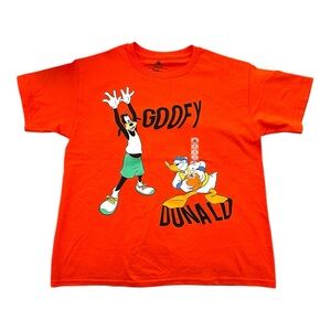 NWT Disney Parks Goofy and Donald Orange Basketball Shirt Youth Medium